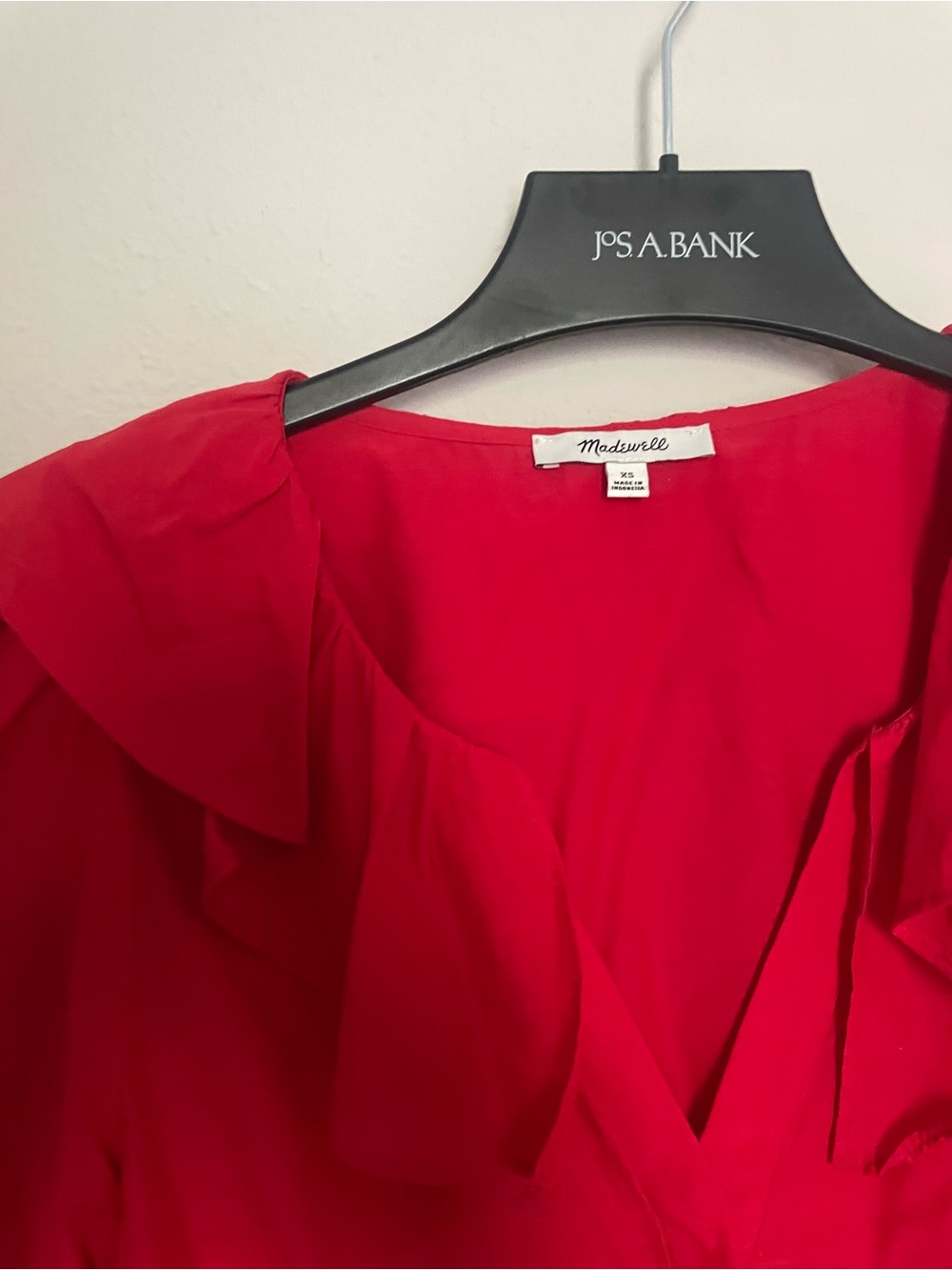 Madewell Red Ruffle-Neck Puff Sleeve Blouse - Picture 3 of 5